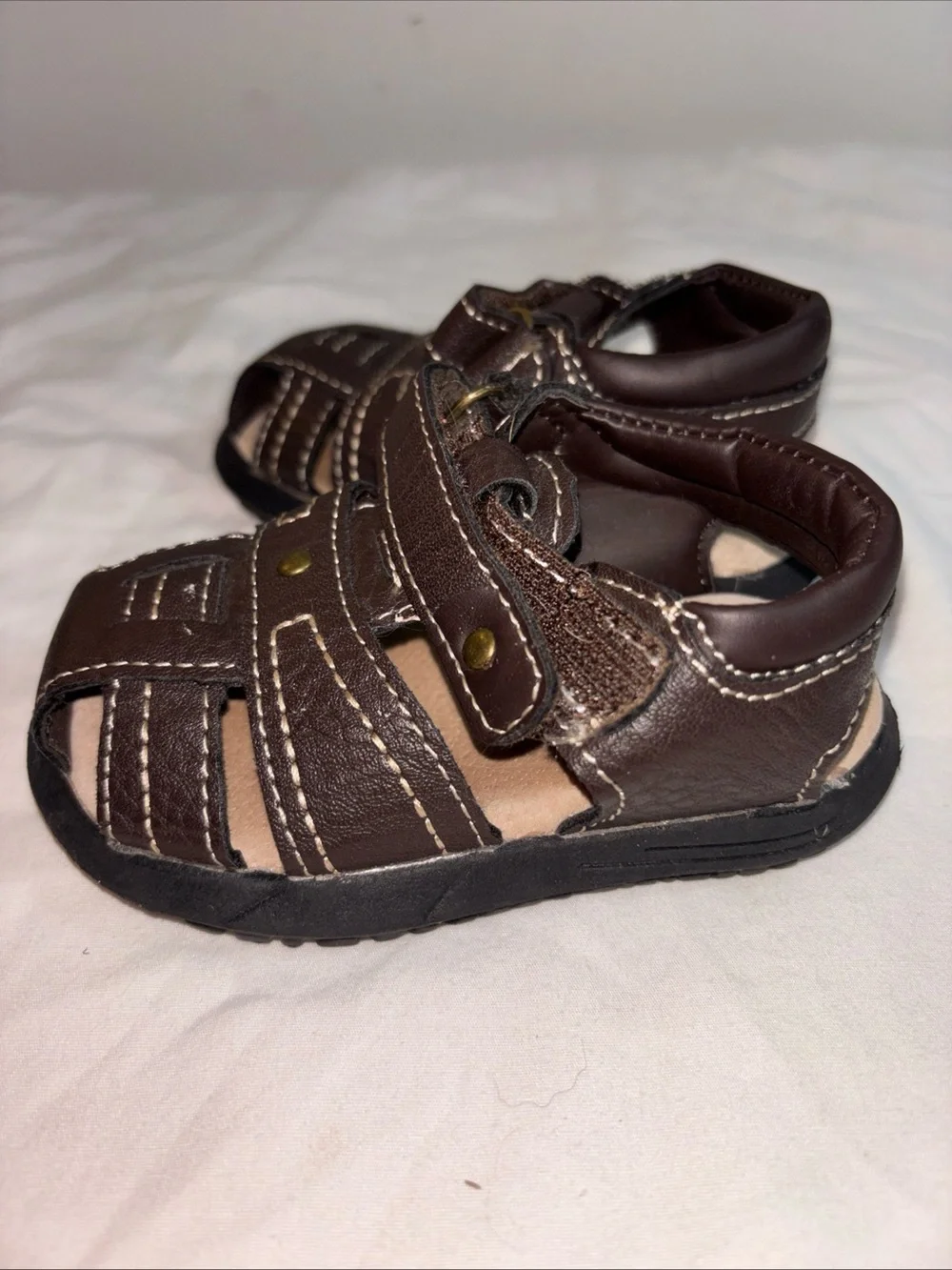 Baby  Brown Closed-Toe Leather-Look Sandals. 7/20